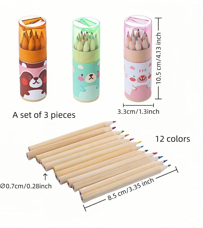 RyanDesign 3-Pack Mini Portable Colored Pencils Set – 12 Colors Each (36 Total) with Built-In Sharpener, 3.35” Miniature Art Pencils in Portable Tubes- Ideal for School, Classrooms & On-The-Go Creativity - Image 2
